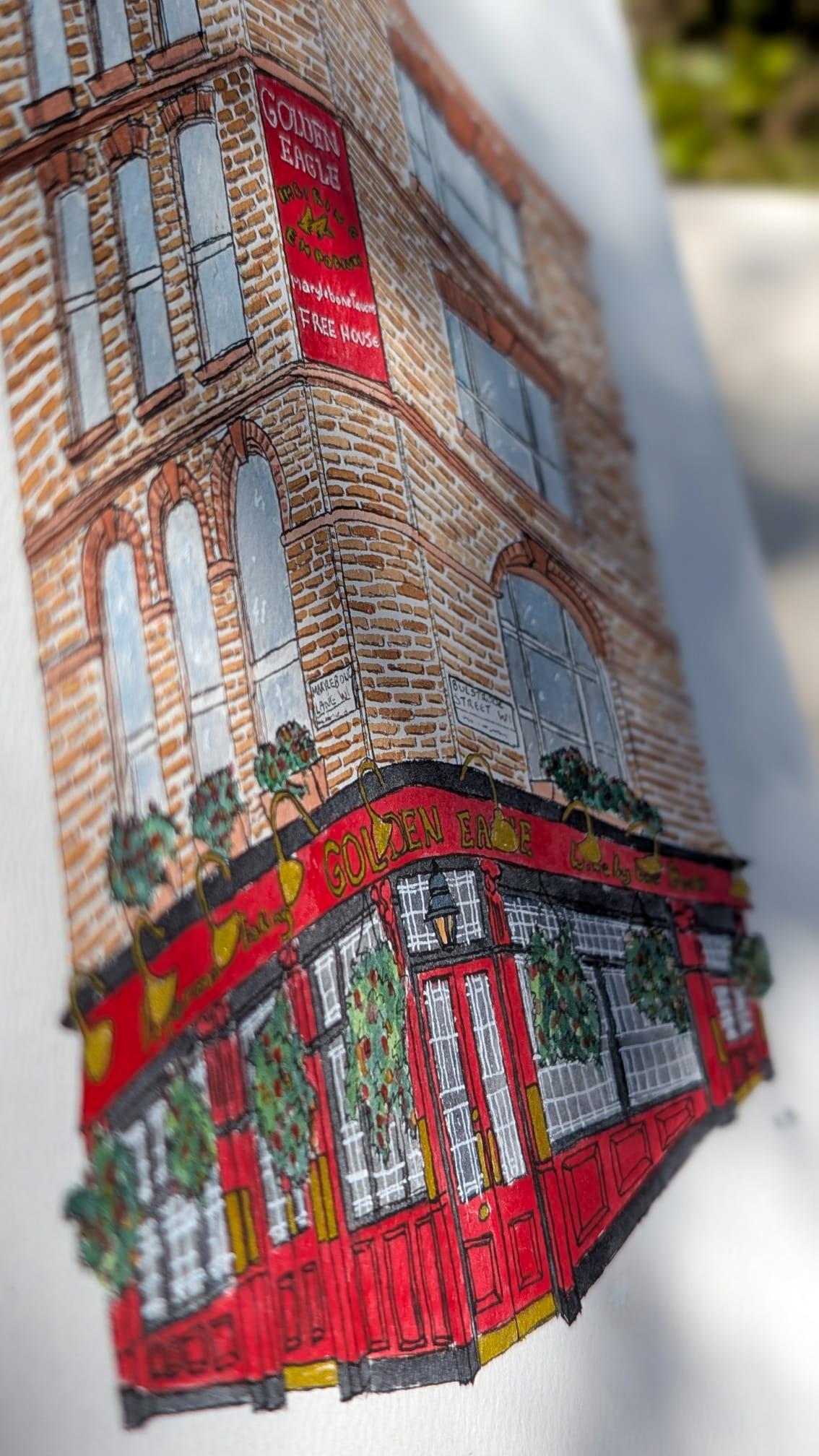 The Golden Eagle Pub - Marylebone, A4 Handmade Watercolour Painting - London Art, Watercolour Illustration, Unique Gift Birthday Anniversary