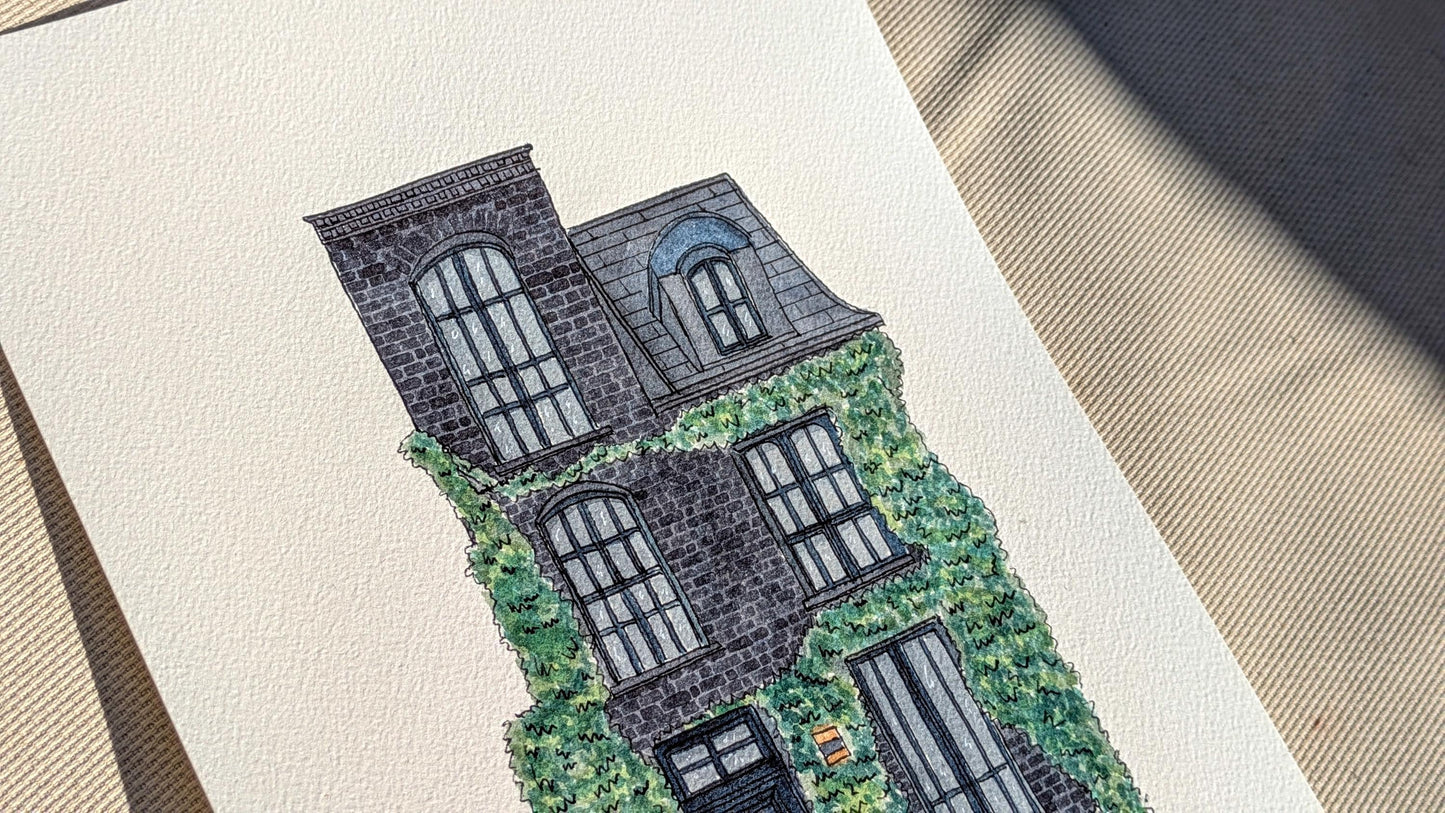 Black House Handmade Watercolour Painting, Unique Gift, Wall Art, Home Decor, Dark House, Gothic Building, Hand Painted Original Artwork