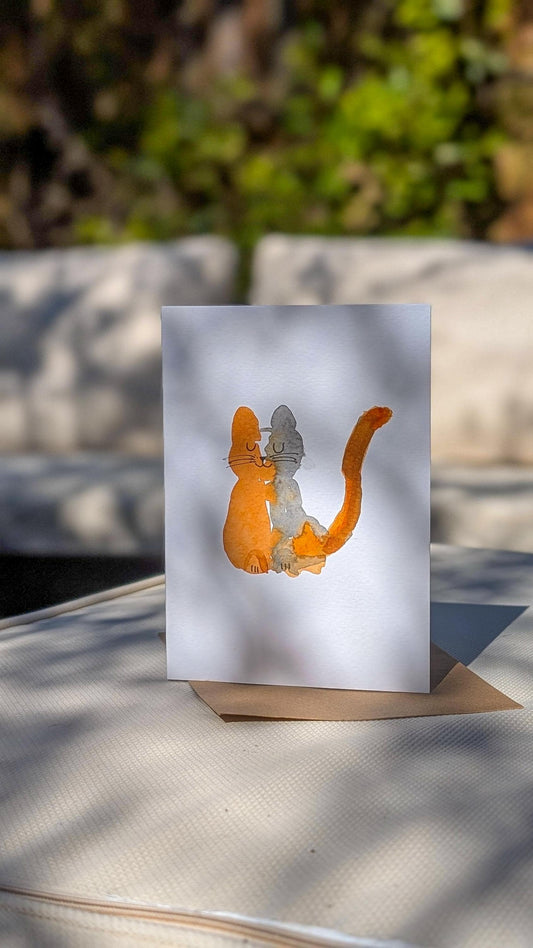 Cute Calico Cat Greetings Card – Hand-Painted Original Watercolour Card - Natalie Benson Art