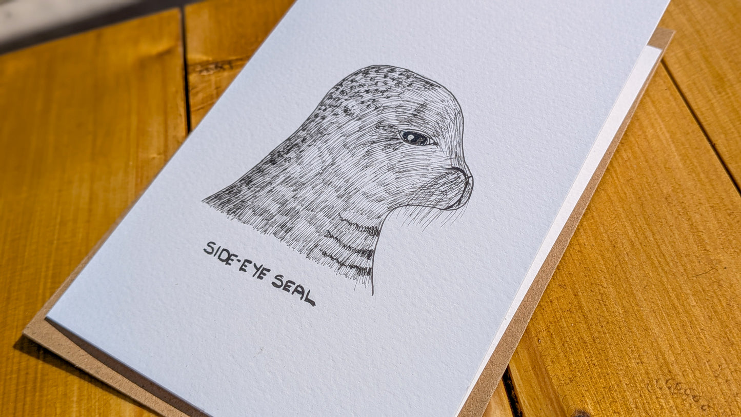 Seal Greetings Card - Quirky Unique Hand-Drawn Fineliner Card for Birthday, Anniversary, Thank You, Sorry, Seal Lover, Funny Card