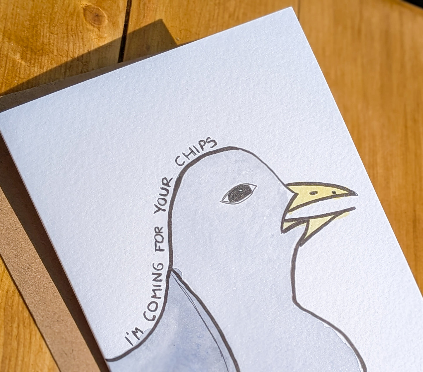 Seagull 'Chips' Greetings Card – Hand-Painted Original Watercolour Card - Natalie Benson Art
