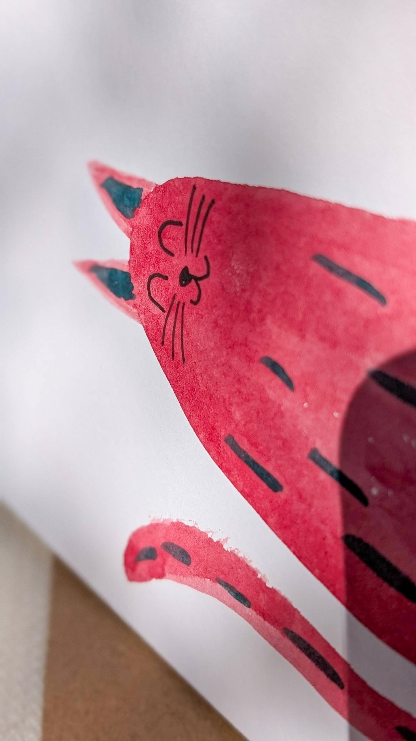Happy Red Cat Greetings Card – Hand-Painted Original Watercolour Card - Natalie Benson Art