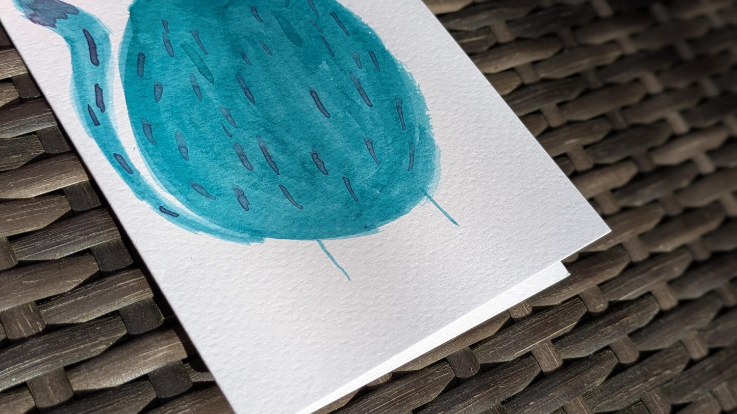 Funny Shocked Blue Cat Greetings Card – Hand-Painted Original Watercolour Card - Natalie Benson Art