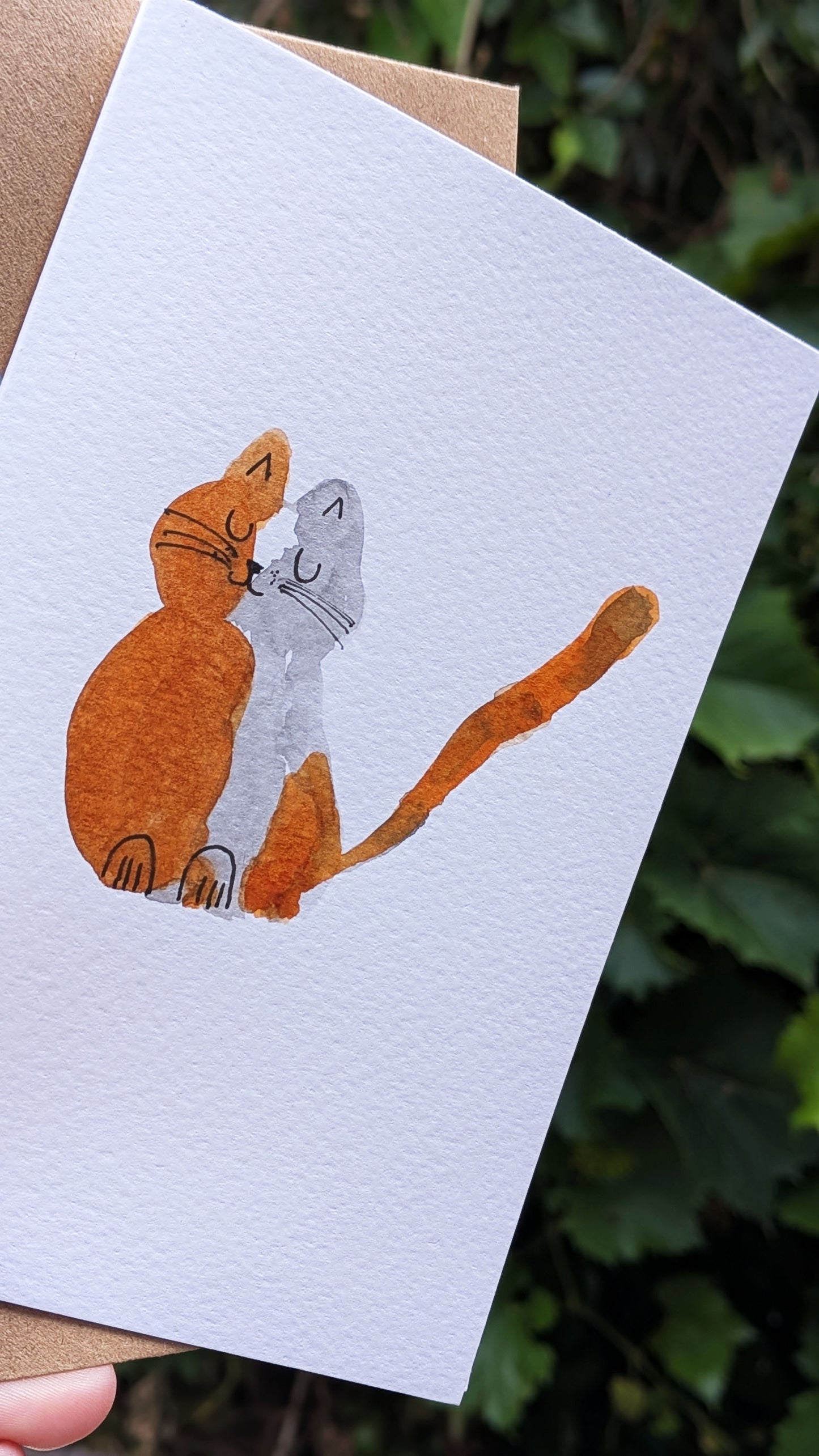 Cute Happy Calico Cat Greetings Card – Hand-Painted Original Watercolour Card