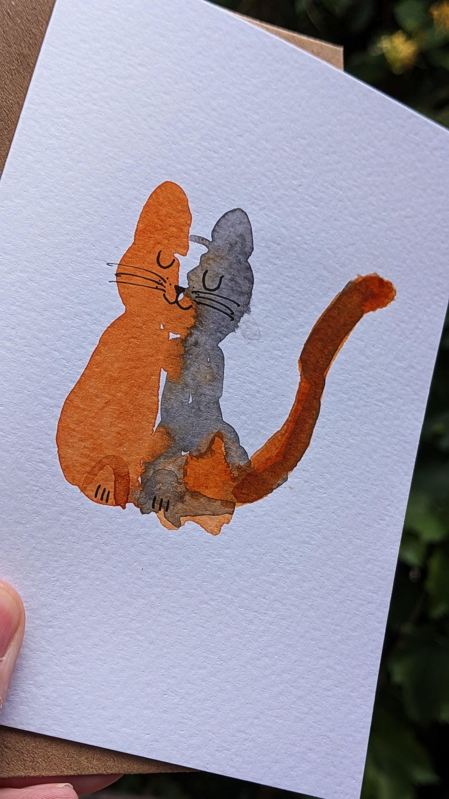 Cute Calico Cat Greetings Card – Hand-Painted Original Watercolour Card