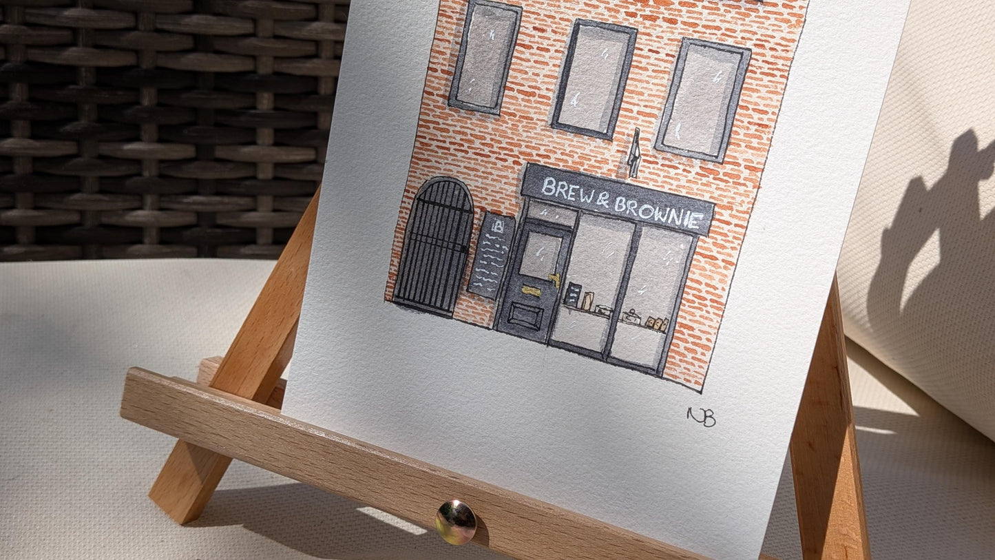 Brew and Brownie Cafe York, A5 Handmade Watercolour Painting - York Art, Cafe Illustration, Unique Gift, Birthday, Anniversary, York Lovers