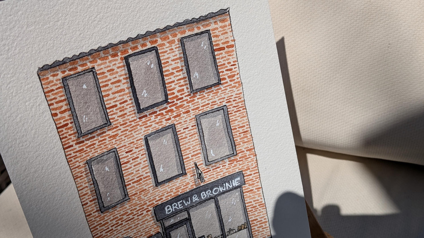 Brew and Brownie Cafe York, Original Handmade Watercolour Painting