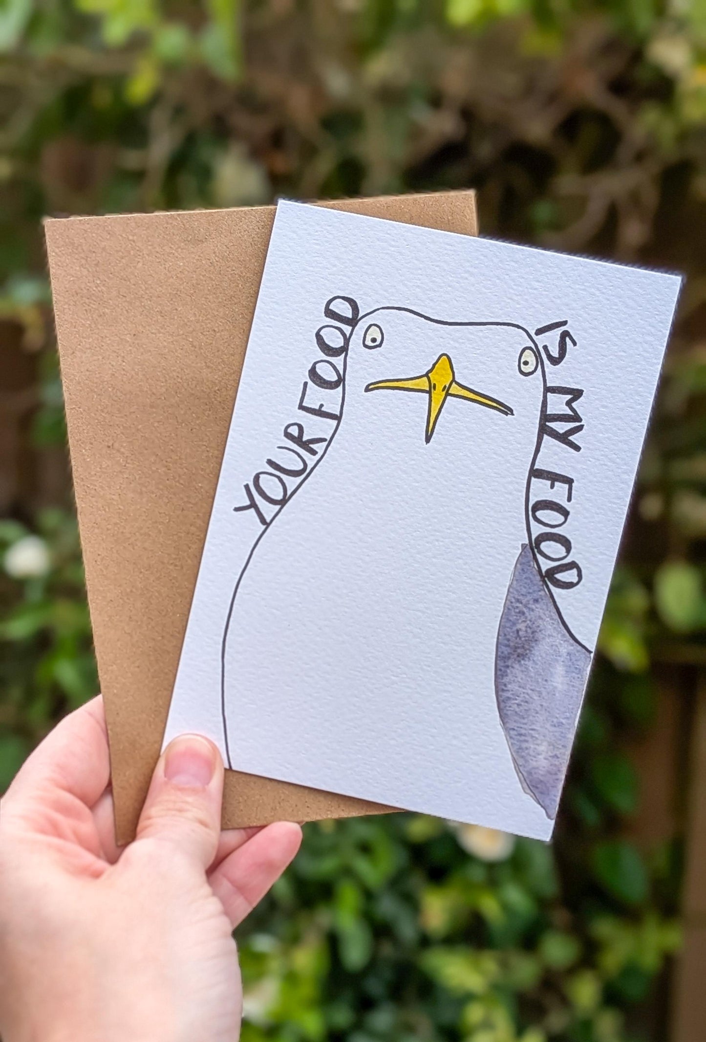 Staring Seagull Watercolour Greetings Card – Original Hand-Drawn Card
