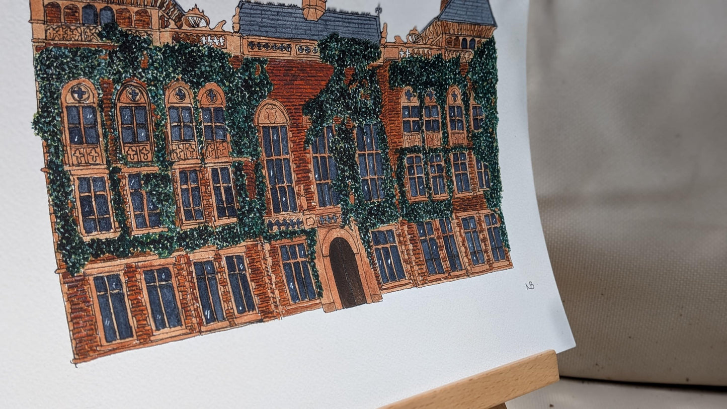 red bricked wedding venue painting with ivy covering the bricks
