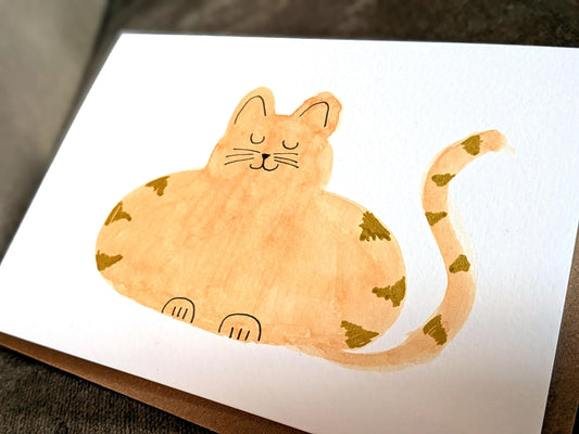 Funny Orange A6 Abstract Cat Greetings Card - Original Hand-Painted Card