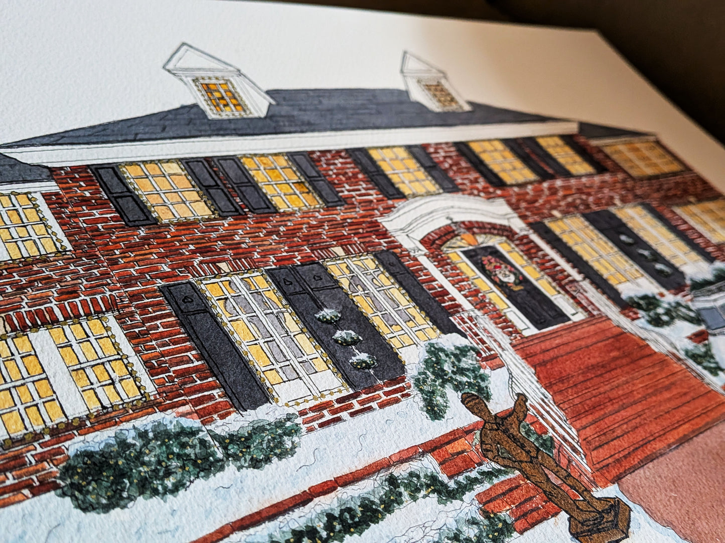 Home Alone House Watercolour Painting (A3 Original) – Ink & Watercolour Christmas Artwork