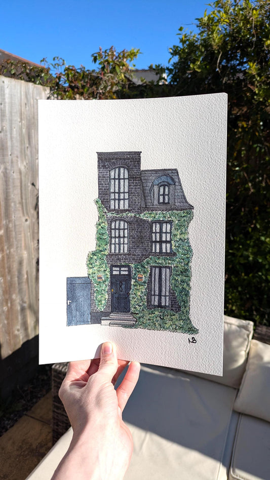 Black House Handmade Watercolour Painting, Unique Gift, Wall Art, Home Decor, Dark House, Gothic Building, Hand Painted Original Artwork