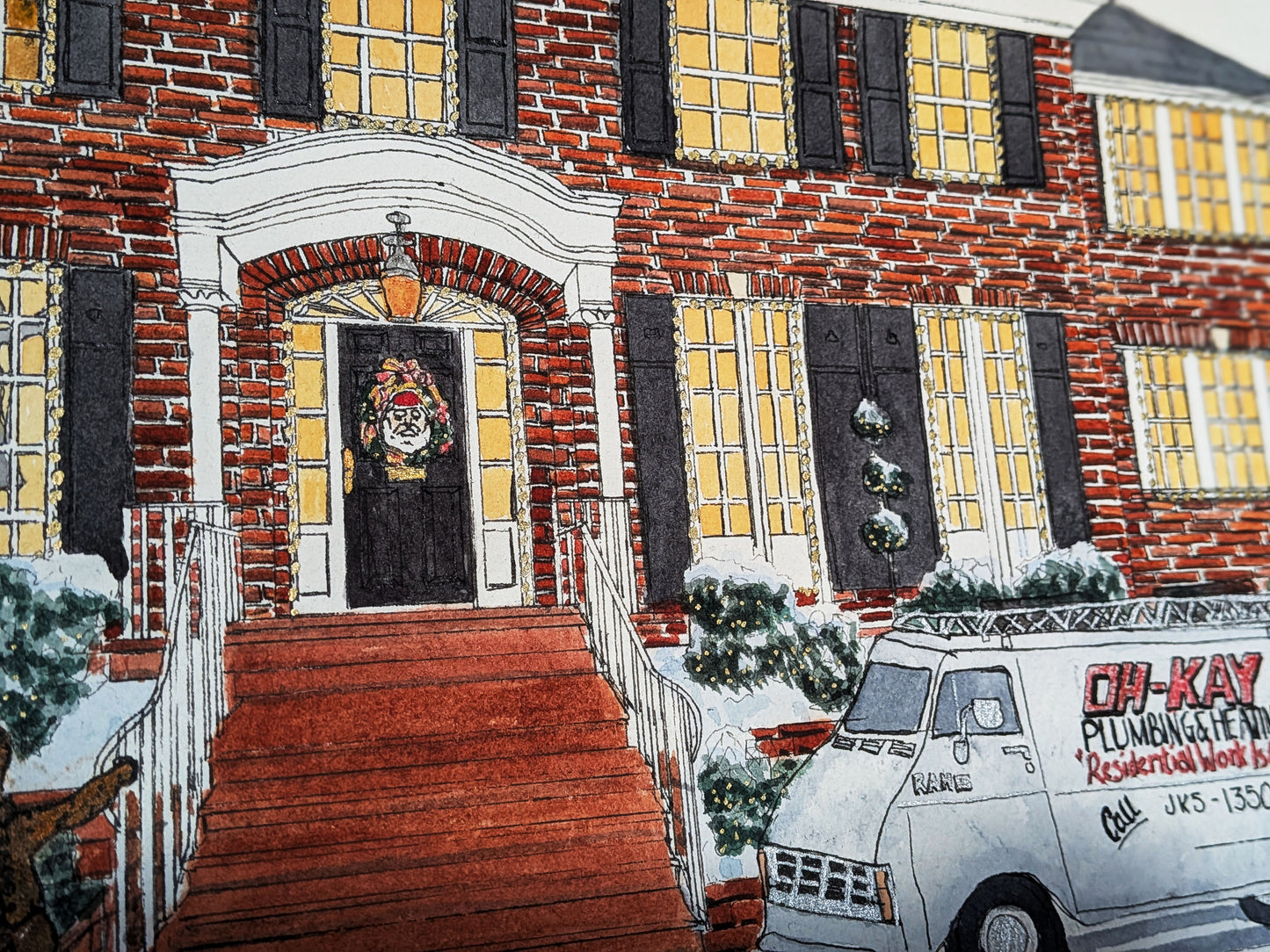 Home Alone House Watercolour Painting (A3 Original) – Ink & Watercolour Christmas Artwork