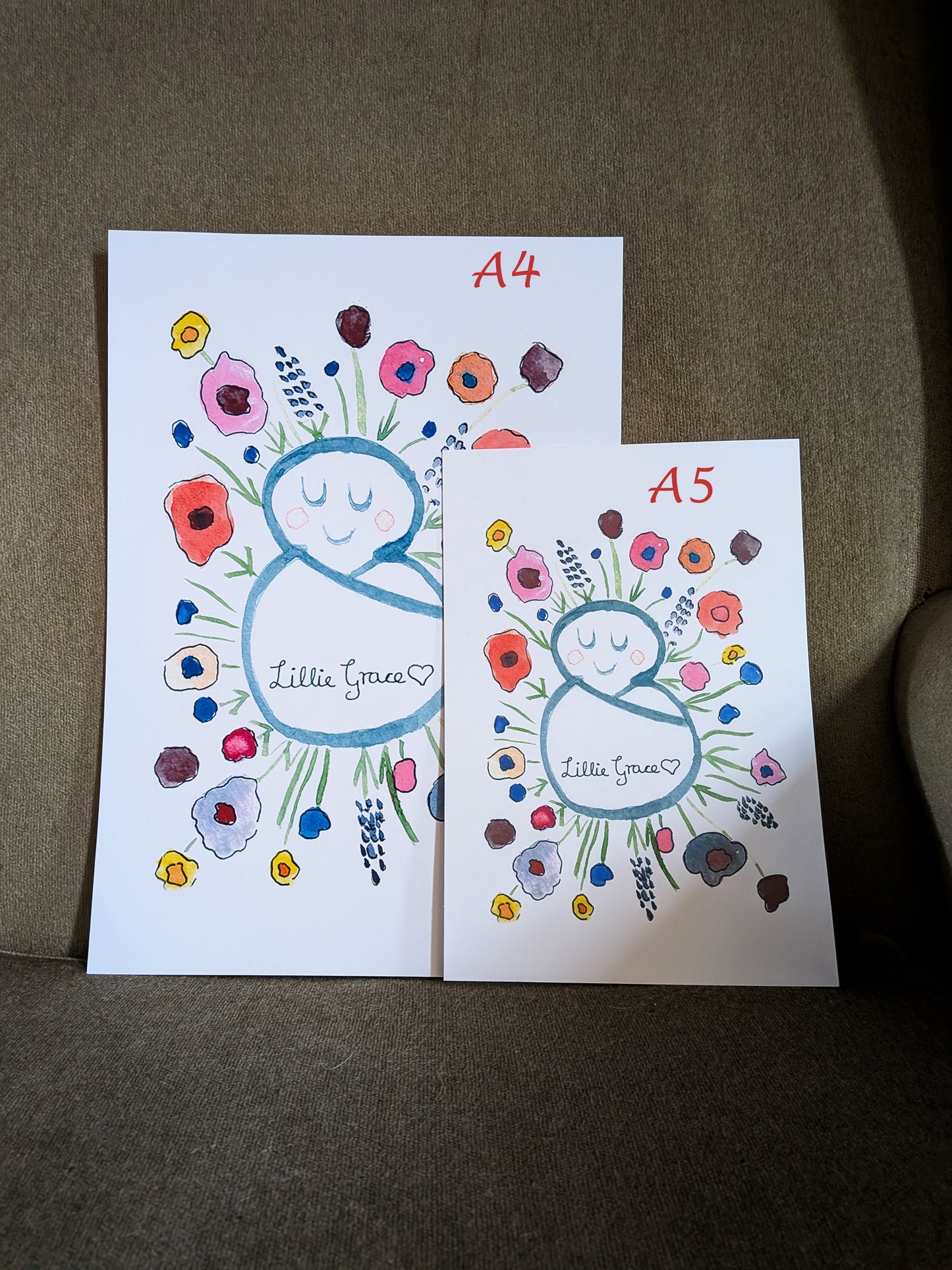 Personalised Botanical Baby Gift Set – Hand Painted Card & Watercolour Nursery Print
