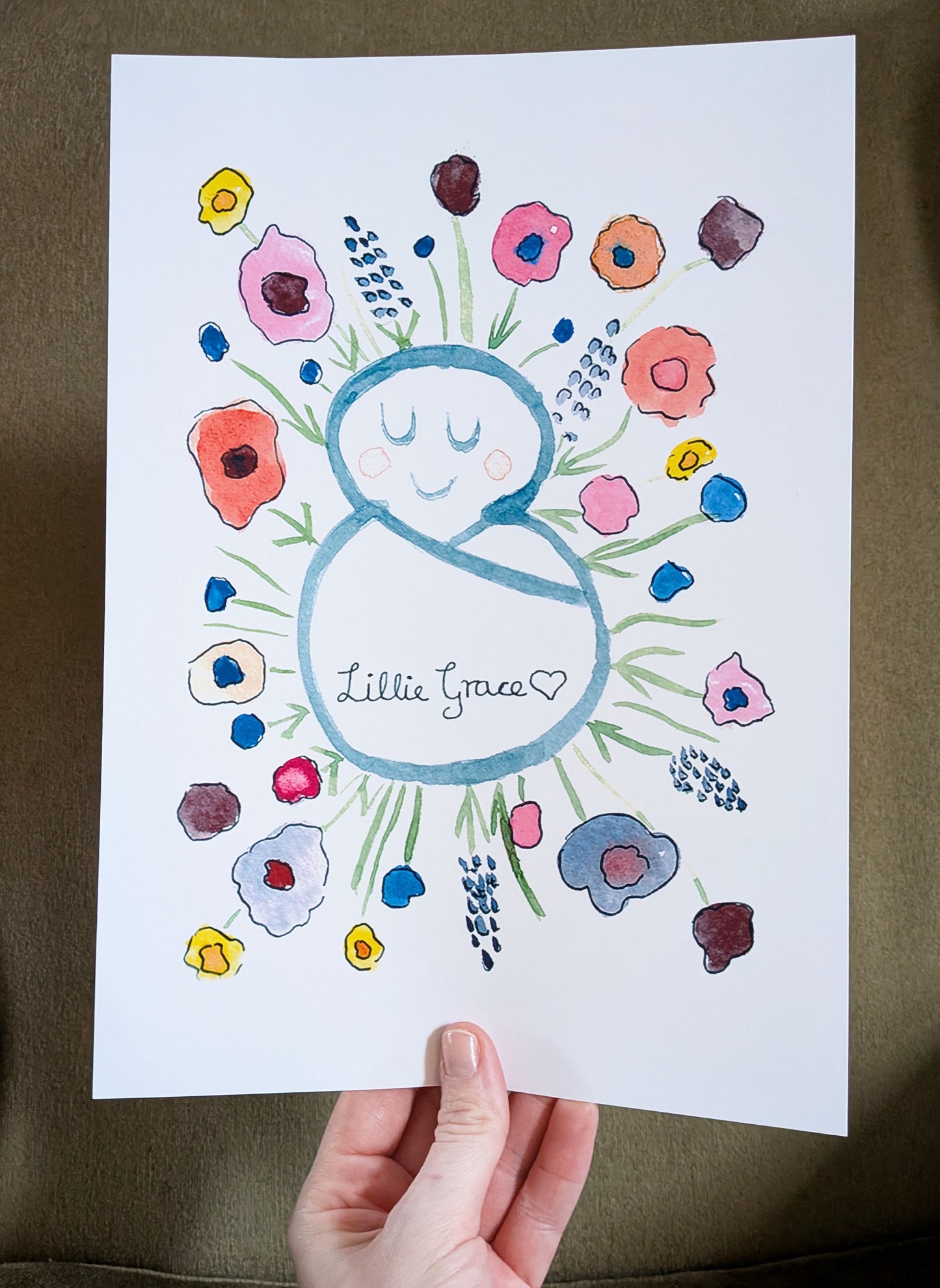 Personalised Botanical Baby Gift Set – Hand Painted Card & Watercolour Nursery Print