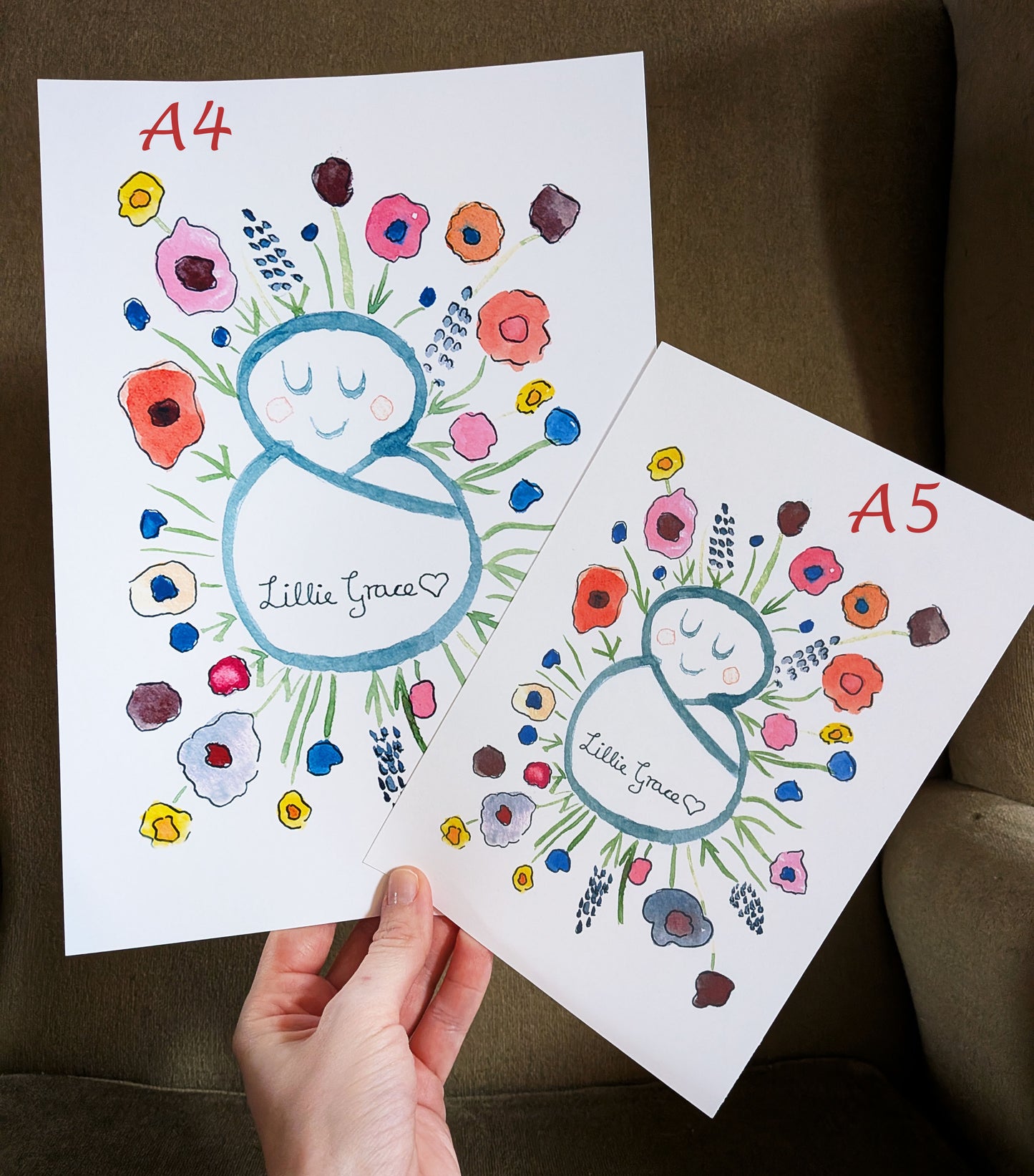 Personalised Botanical Baby Gift Set – Hand Painted Card & Watercolour Nursery Print