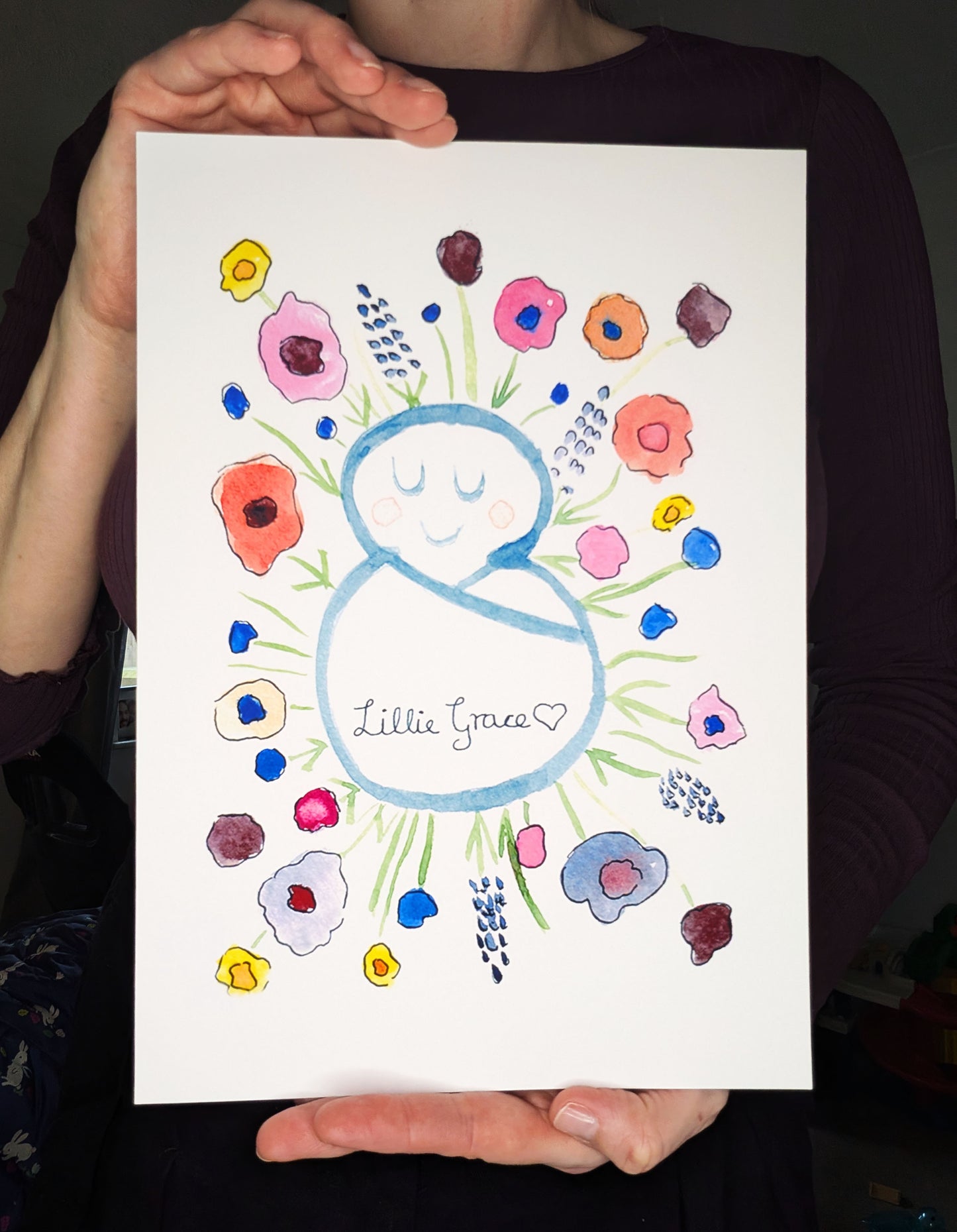 Personalised Botanical Baby Gift Set – Hand Painted Card & Watercolour Nursery Print