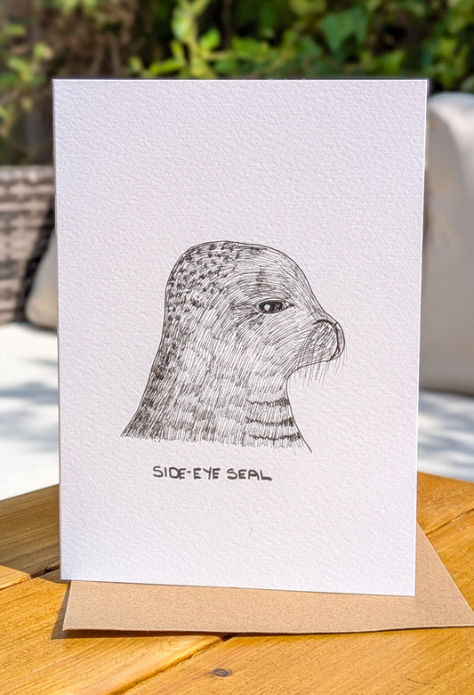 Seal Greetings Card - Quirky Unique Hand-Drawn Fineliner Card
