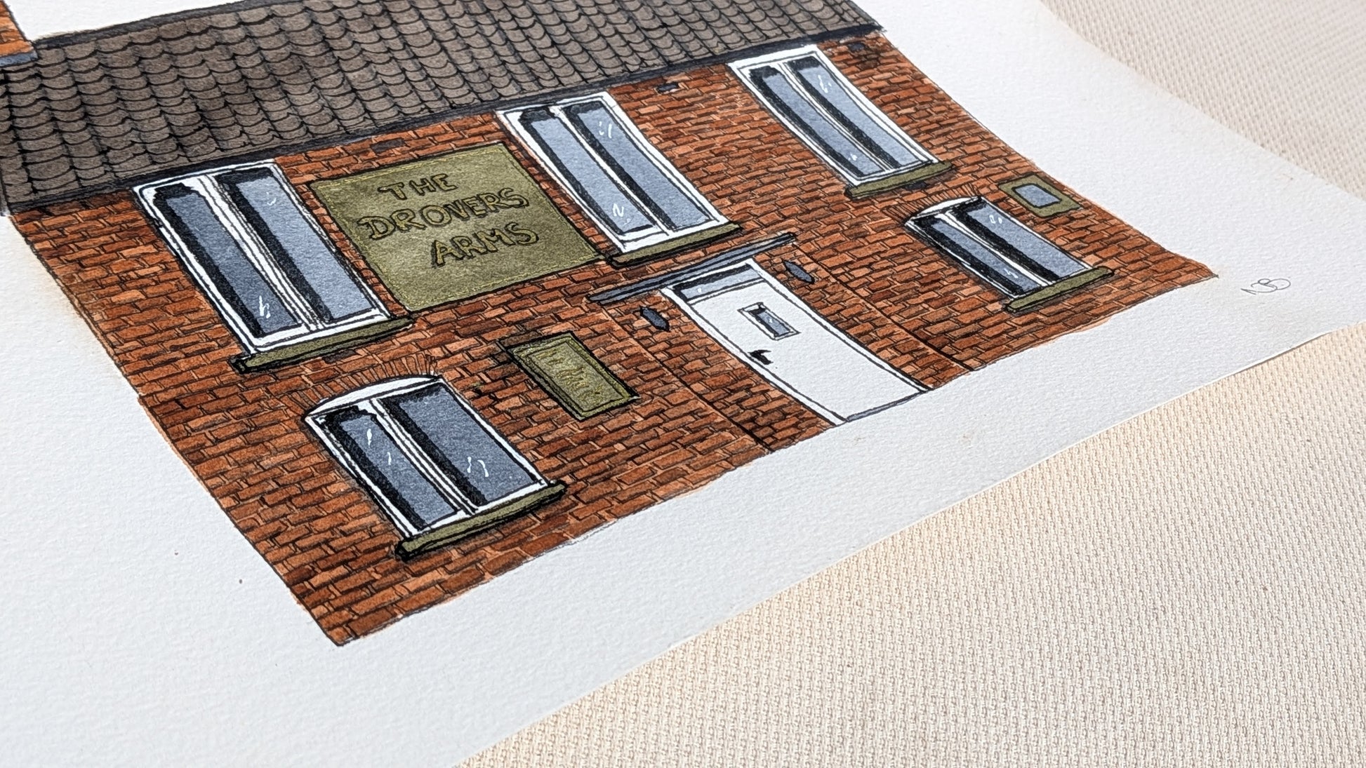 Illustration of a house with windows and a sign on a white background