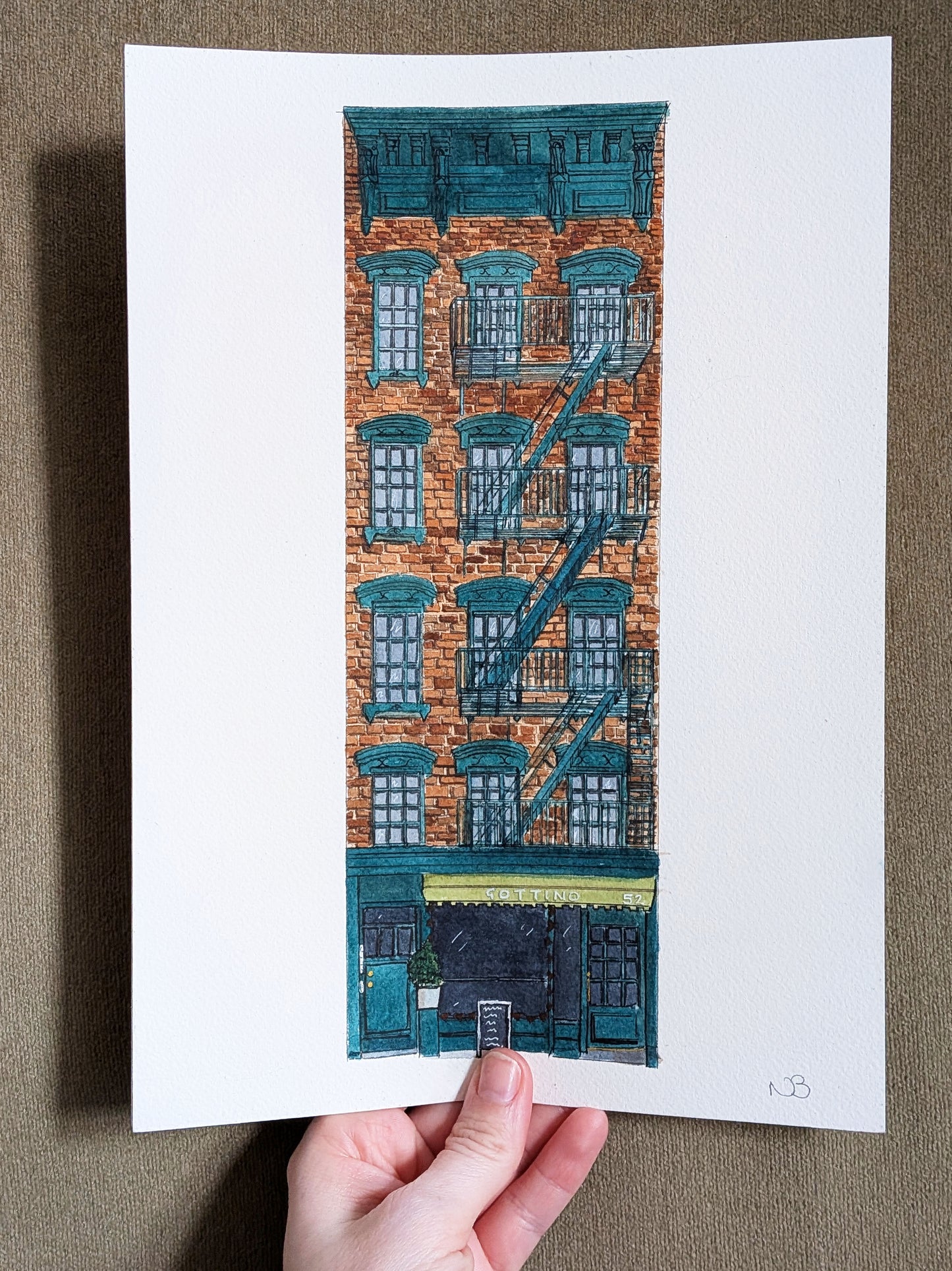 Original Handmade A4 Architectural New York Painting — Townhouse Watercolour Illustration NYC