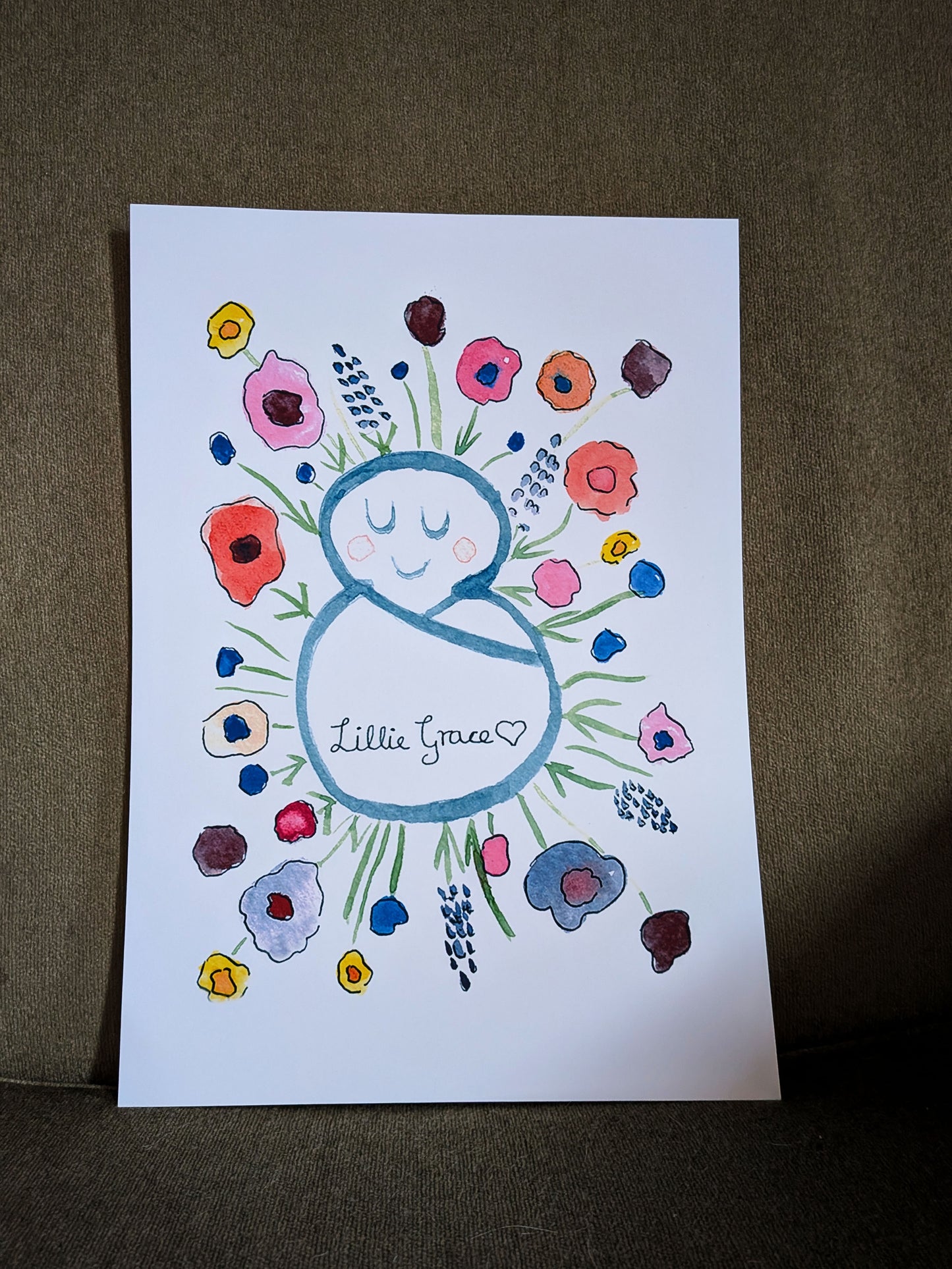 Personalised Botanical Baby Gift Set – Hand Painted Card & Watercolour Nursery Print