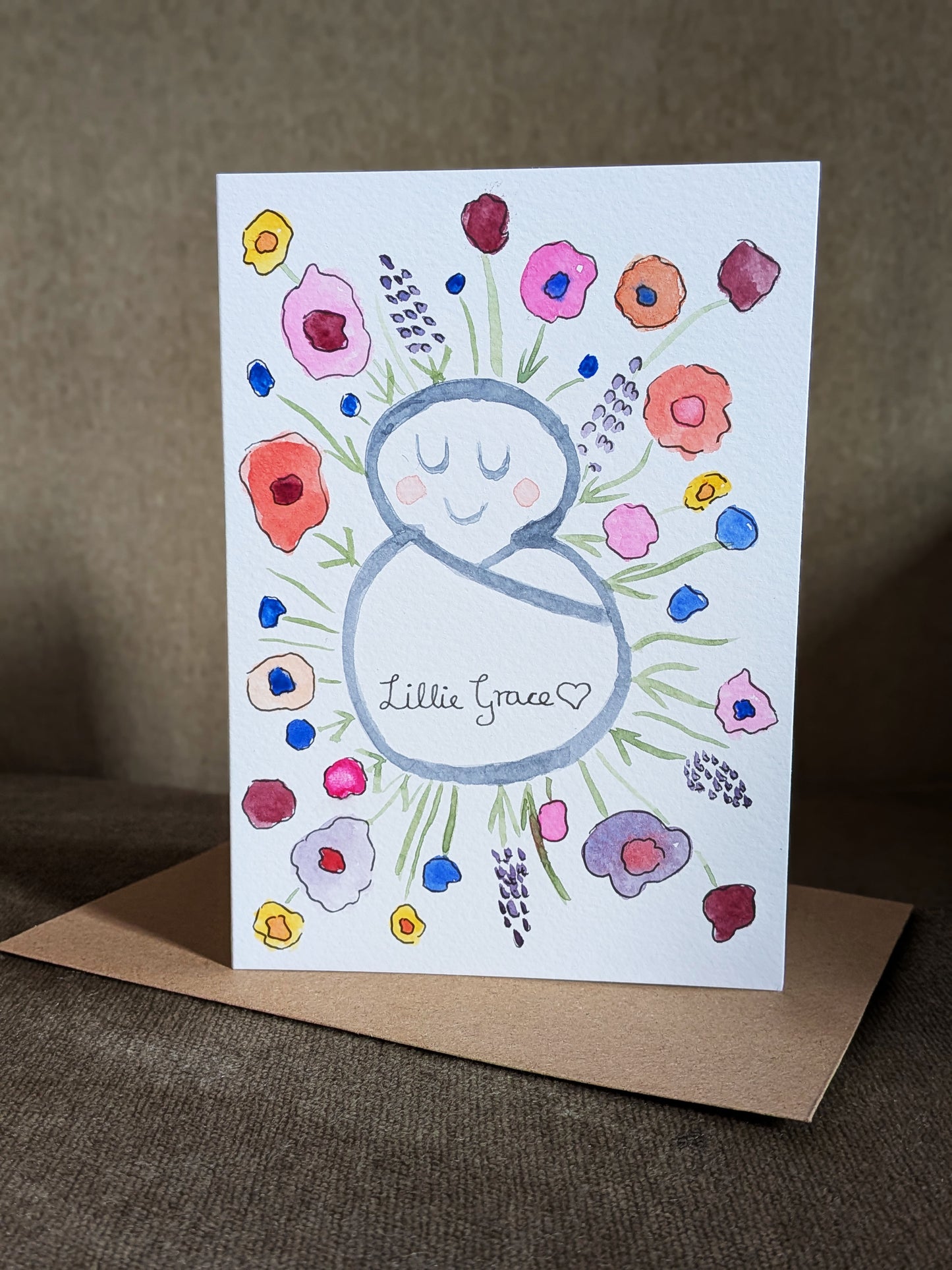 Personalised Botanical Baby Gift Set – Hand Painted Card & Watercolour Nursery Print
