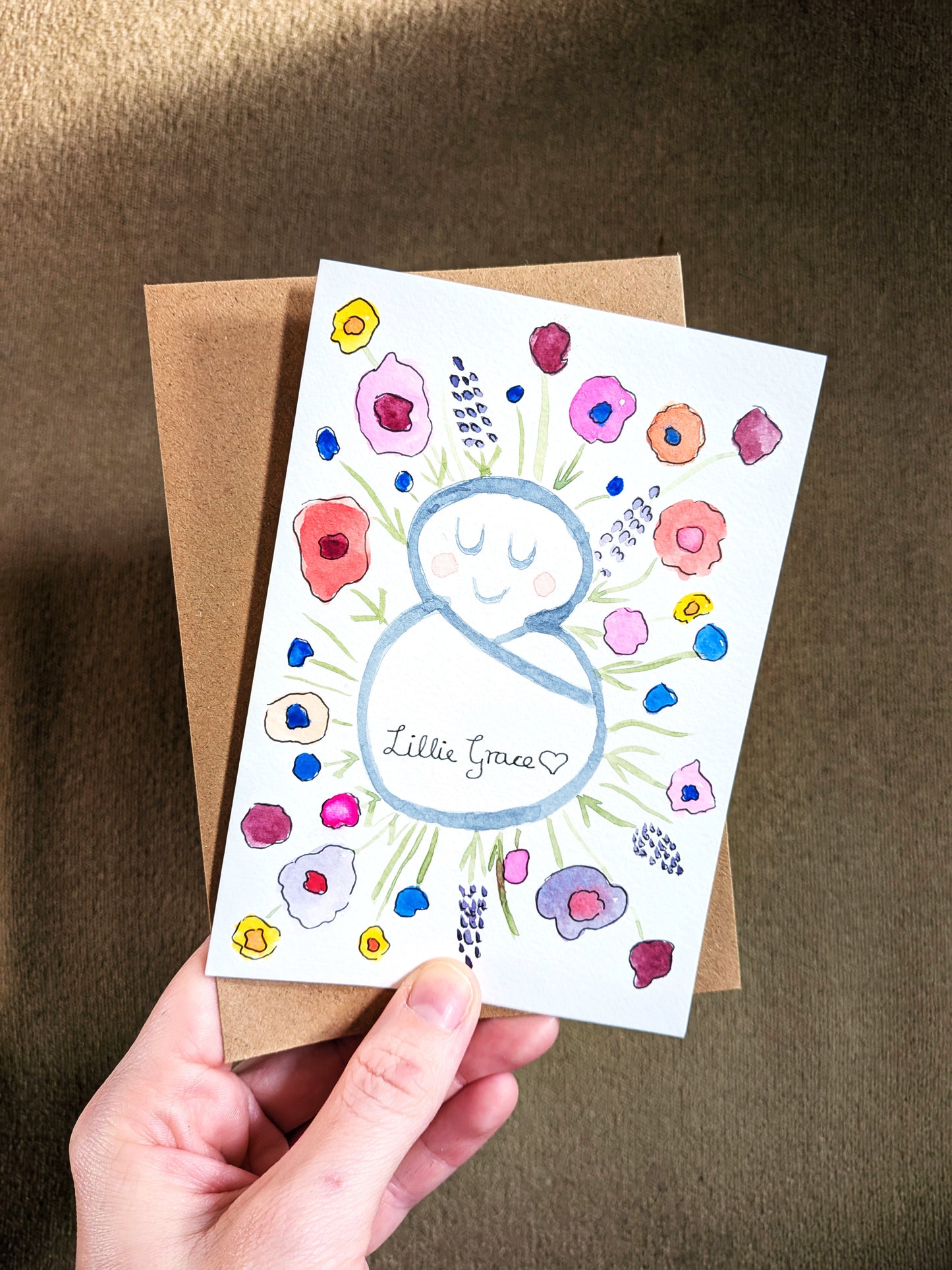 Personalised Botanical Baby Gift Set – Hand Painted Card & Watercolour Nursery Print