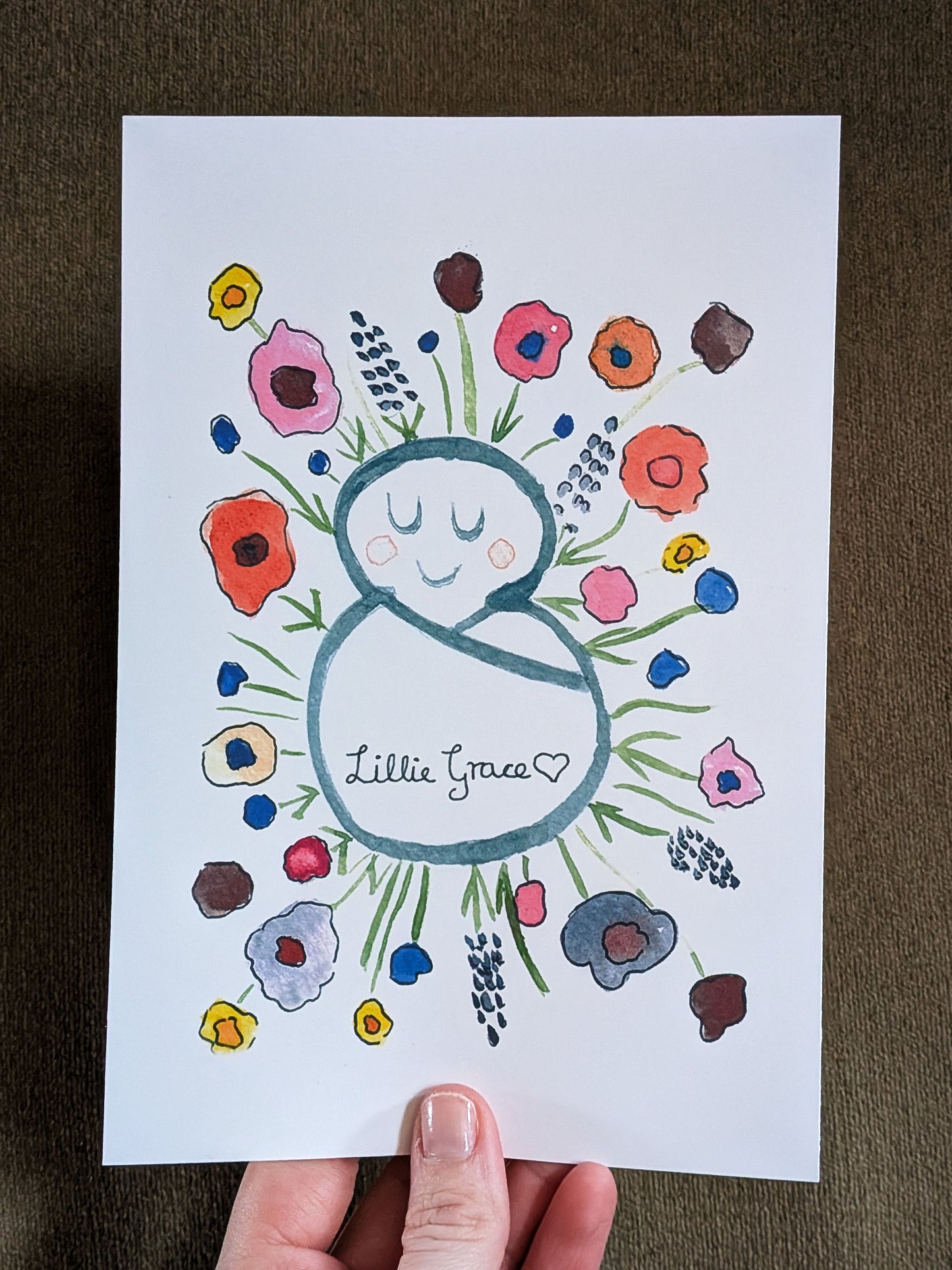 Personalised Botanical Baby Gift Set – Hand Painted Card & Watercolour Nursery Print