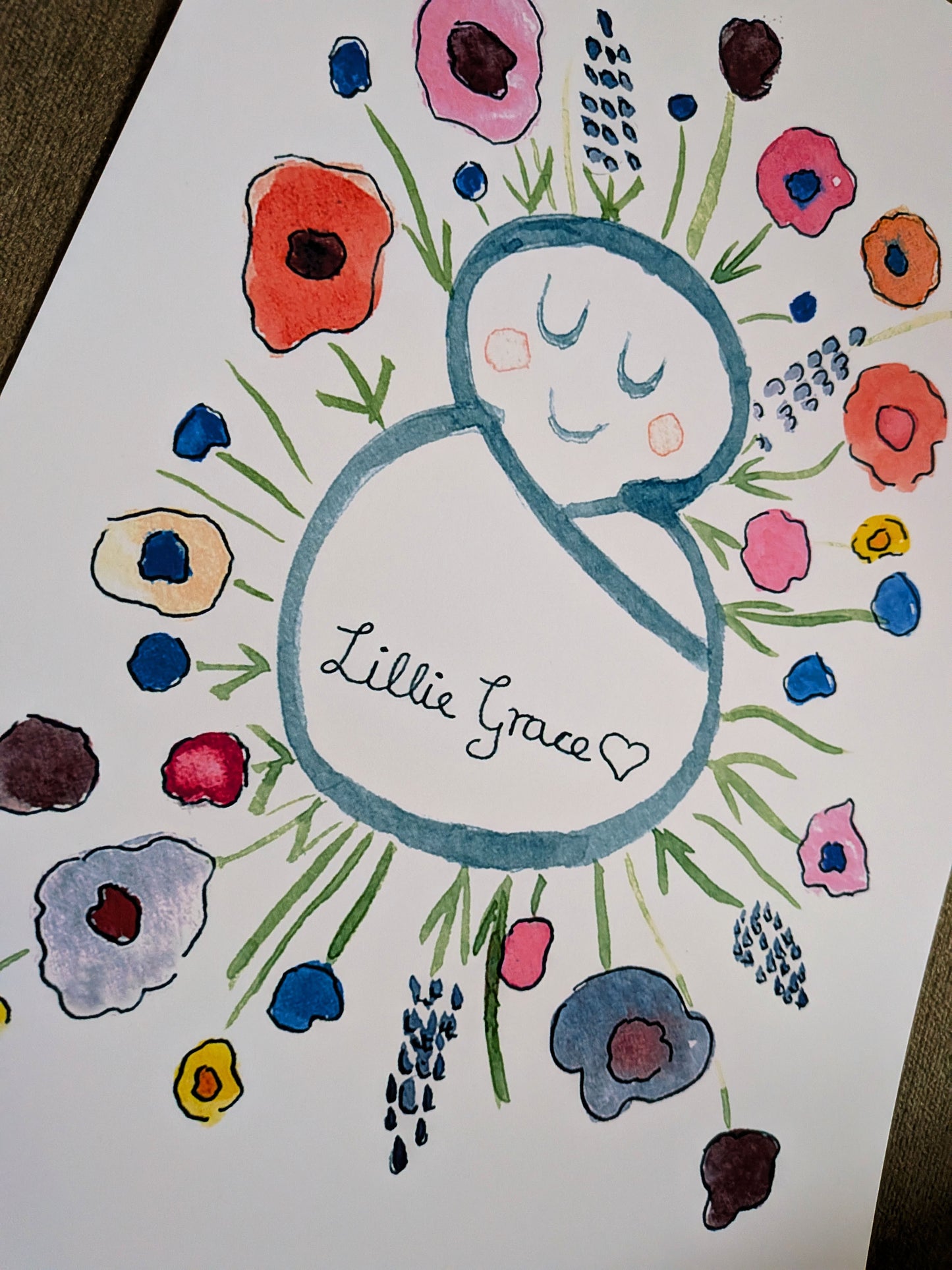 Personalised Botanical Baby Gift Set – Hand Painted Card & Watercolour Nursery Print