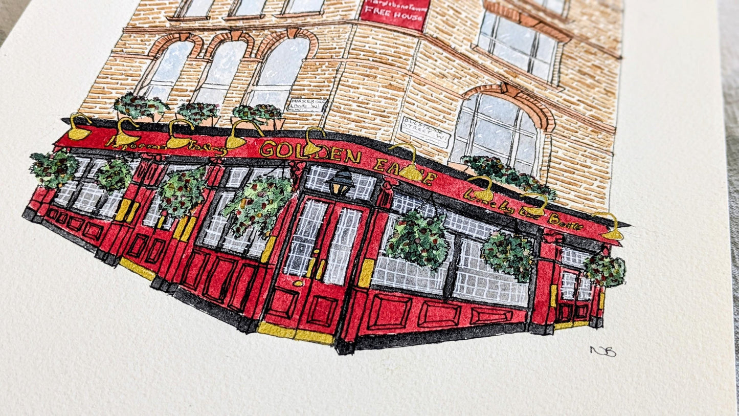 The Golden Eagle Pub, Marylebone - Original Handmade Watercolour Painting