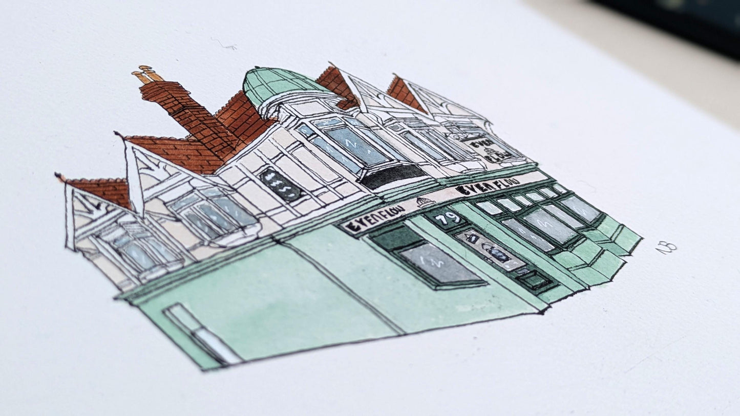 Tunbridge Wells Cafe Painting - Even Flow - Original Hand-Painted Watercolour Illustration