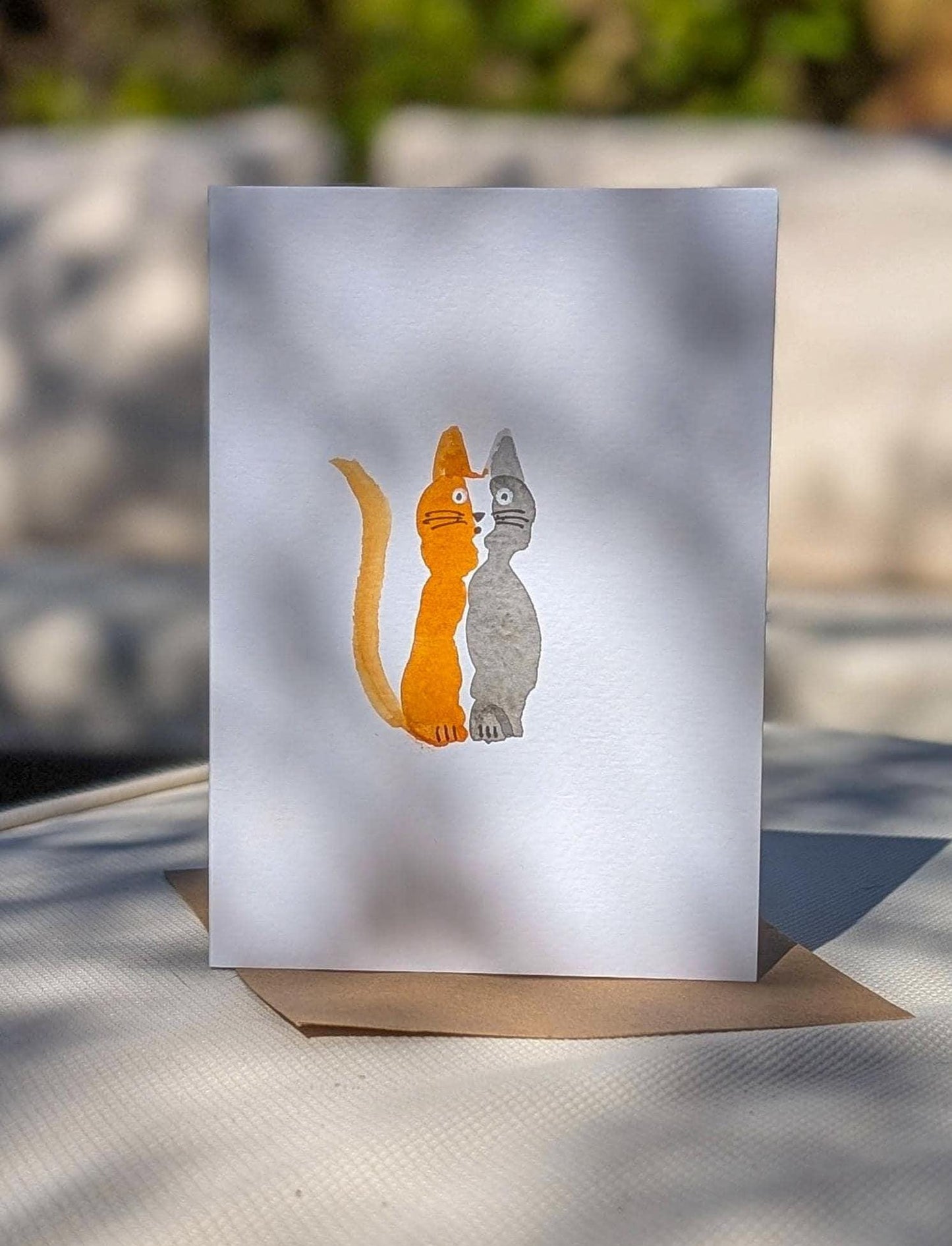 Funny A6 Shocked Calico Cat Greeting Card - Original Hand-Painted Card
