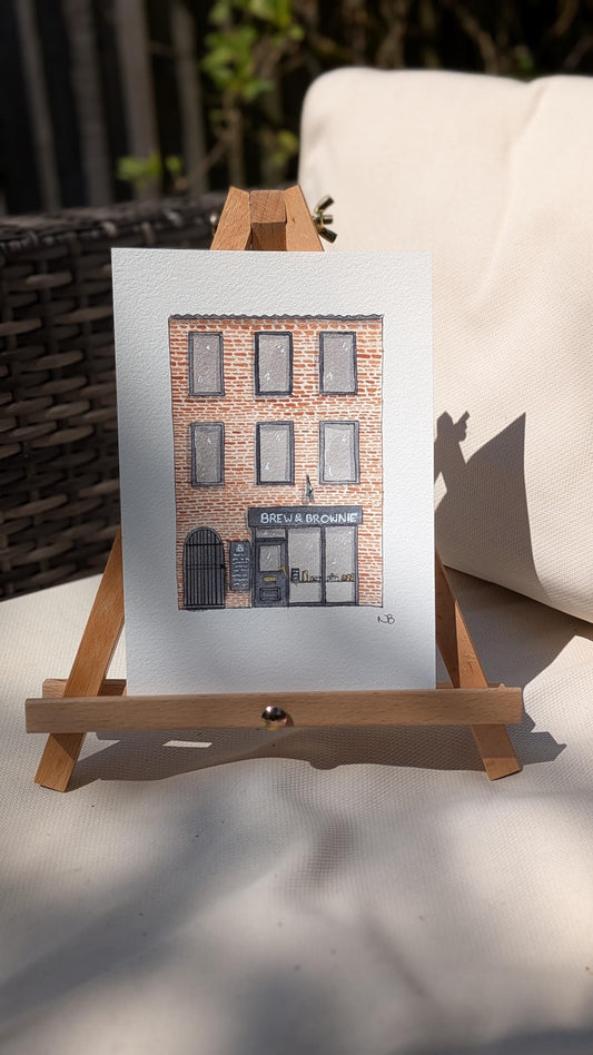 Brew and Brownie Cafe York, Original Handmade Watercolour Painting