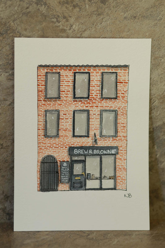 Brew and Brownie Cafe York, Original Handmade Watercolour Painting