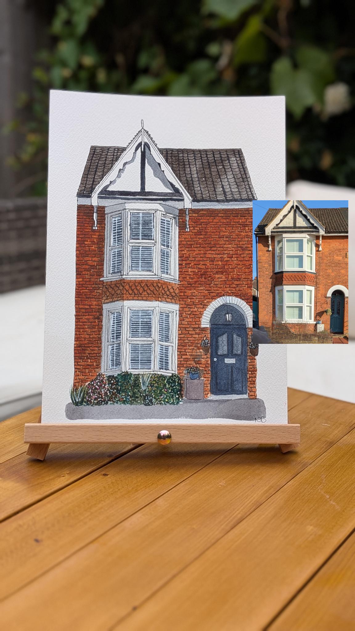 hand painted watercolour painting of a red bricked Victorian home