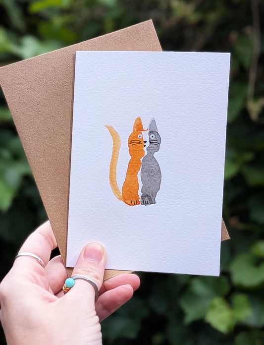 Funny A6 Shocked Calico Cat Greeting Card - Original Hand-Painted Card