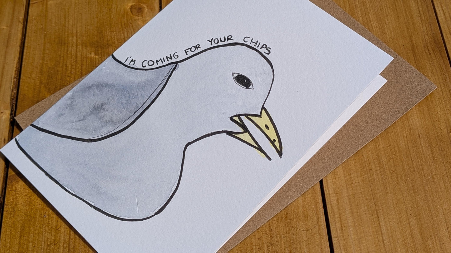 Seagull Chips A6 Greetings Card – Original Unique Hand-Drawn Card