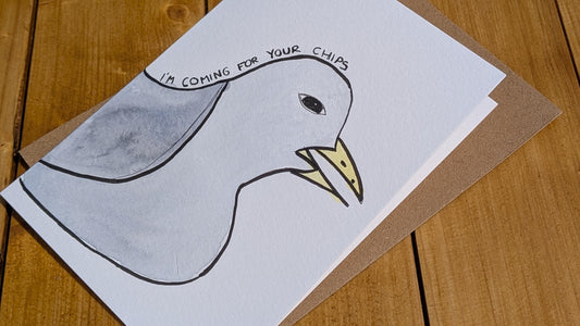 Seagull Chips A6 Greetings Card – Original Unique Hand-Drawn Card