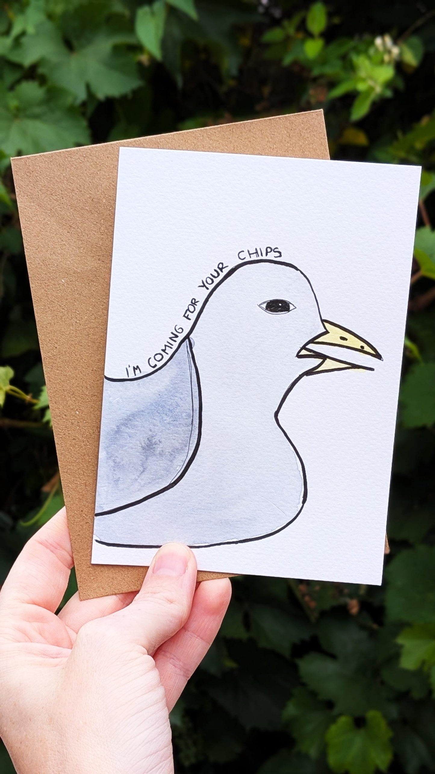 Seagull Chips A6 Greetings Card – Original Unique Hand-Drawn Card
