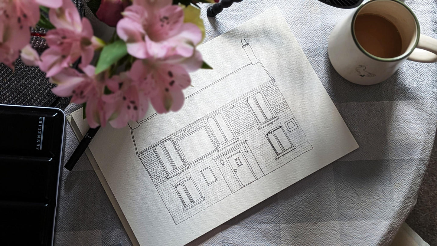 The Drovers Arms – Original A4 Watercolour & Fine‑Liner Architectural Illustration