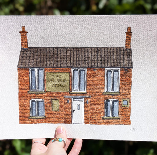 The Drovers Arms – Original A4 Watercolour & Fine‑Liner Architectural Illustration