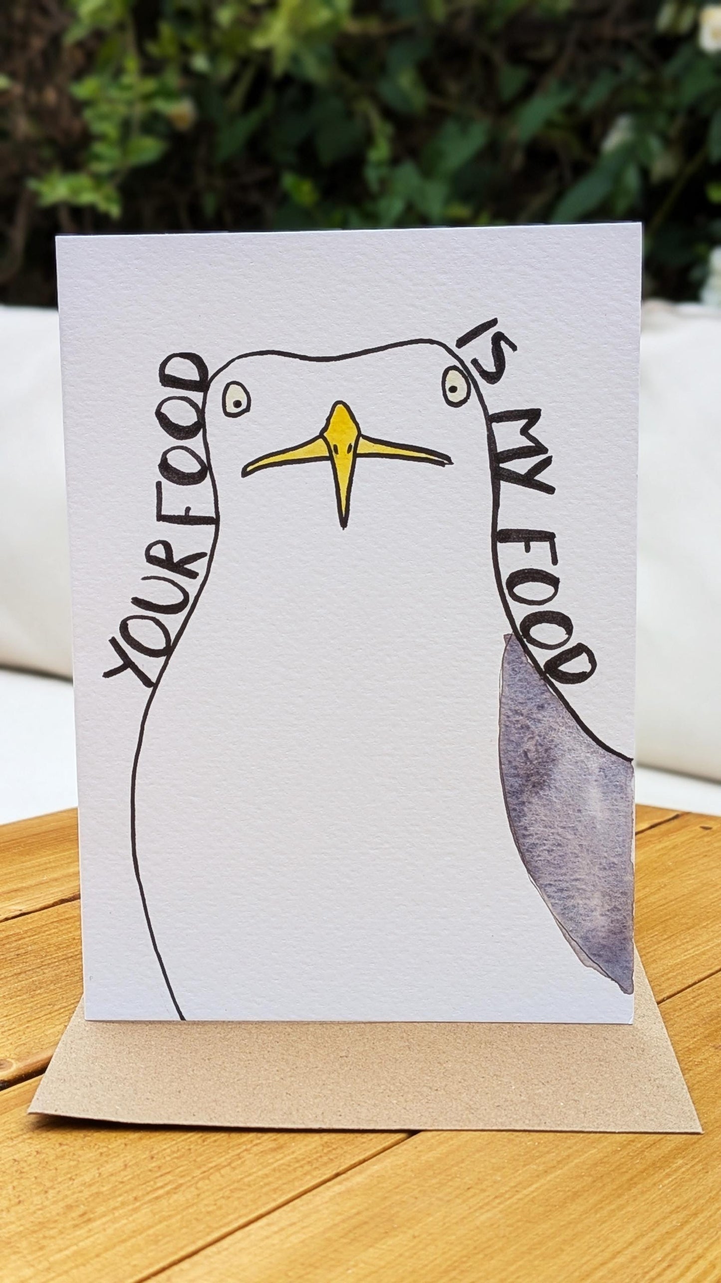 Staring Seagull Watercolour Greetings Card – Original Hand-Drawn Card