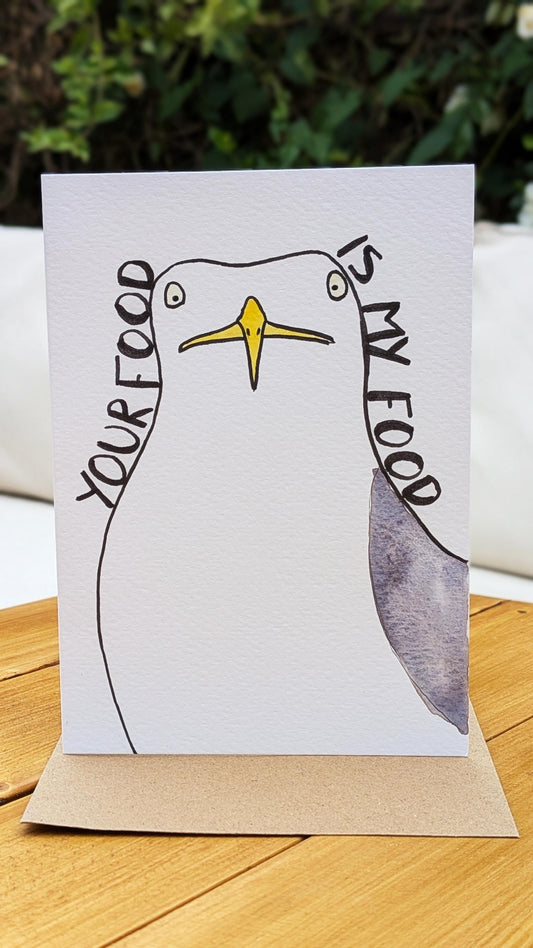 Staring Seagull Watercolour Greetings Card – Original Hand-Drawn Card