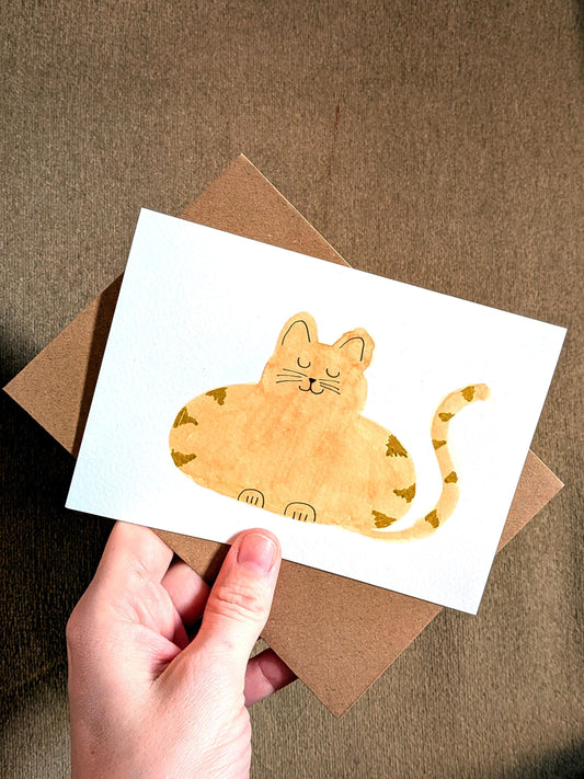 Funny Orange A6 Abstract Cat Greetings Card - Original Hand-Painted Card