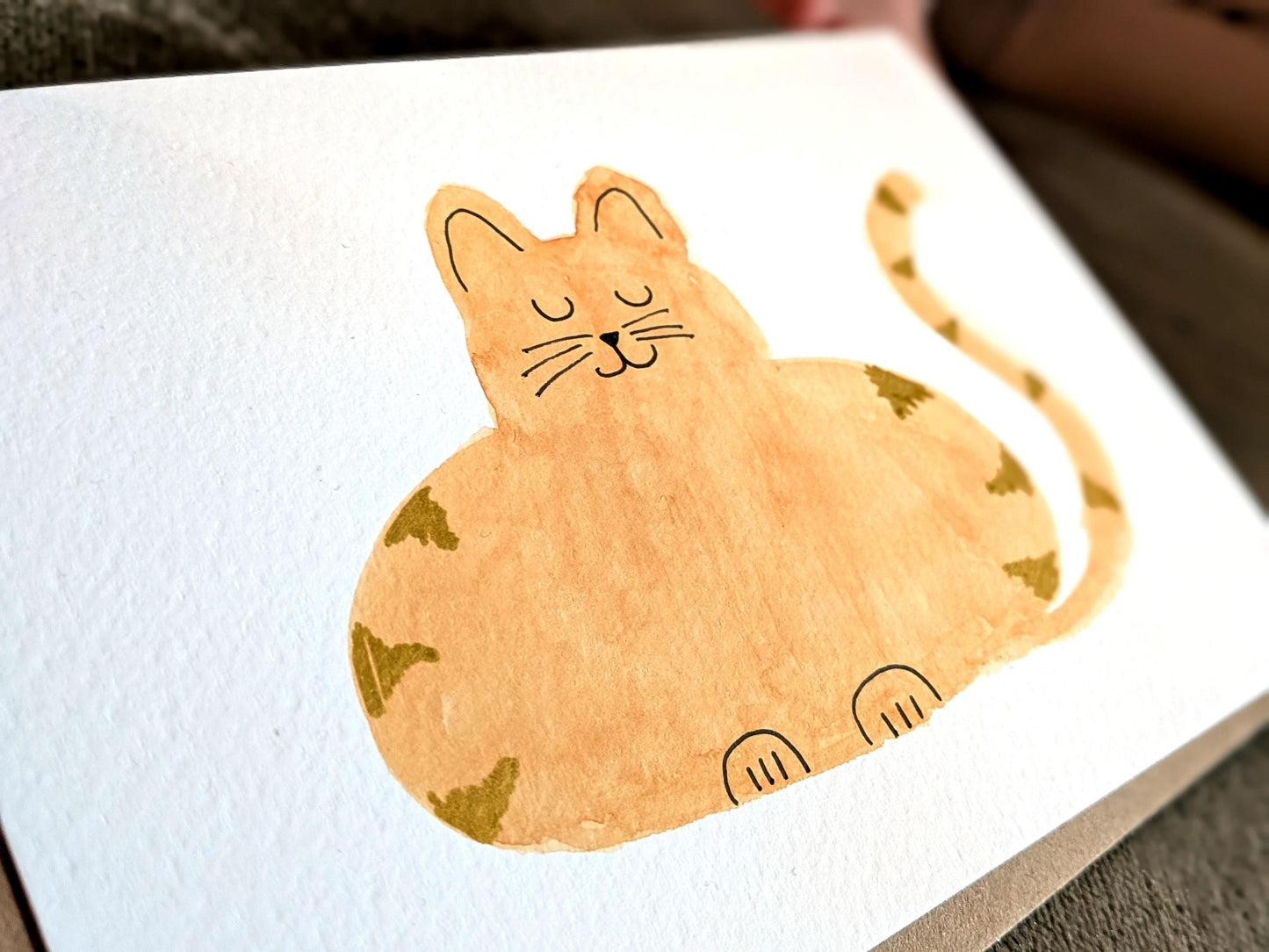 Funny Orange A6 Abstract Cat Greetings Card - Original Hand-Painted Card