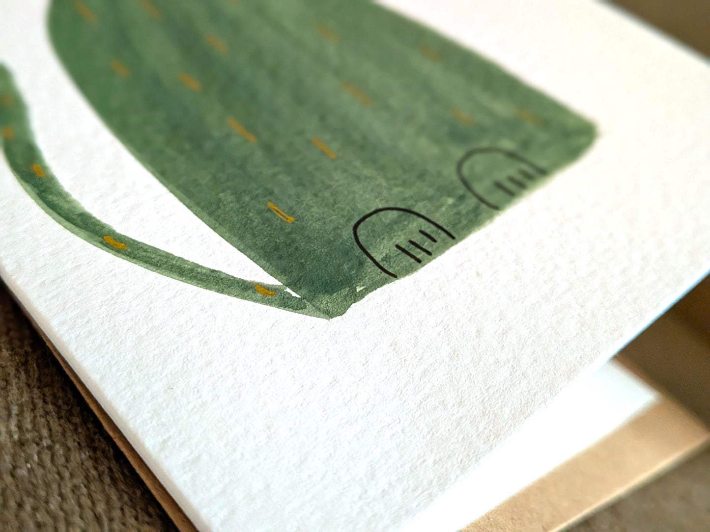 Funny A6 Green Cat Greeting Card - Unique Original Hand-Painted Watercolour Card
