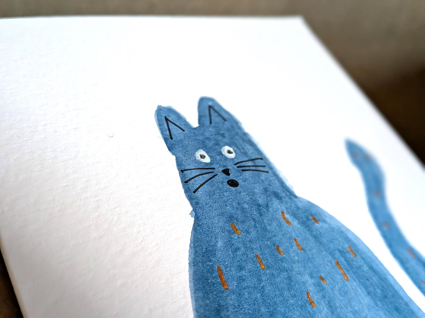 Funny A6 Blue Cat Greeting Card - Unique Original Hand-Painted Watercolour Card