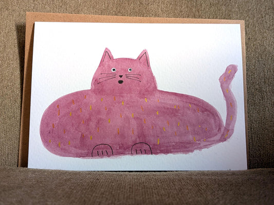 Funny Purple A6 Abstract Cat Greetings Card - Original Hand-Painted Card