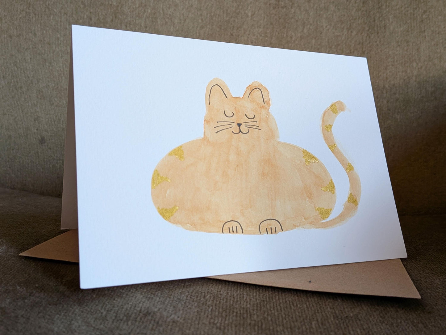 Funny Orange A6 Abstract Cat Greetings Card - Original Hand-Painted Card