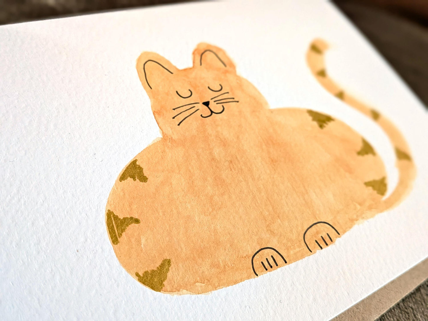 Funny Orange A6 Abstract Cat Greetings Card - Original Hand-Painted Card